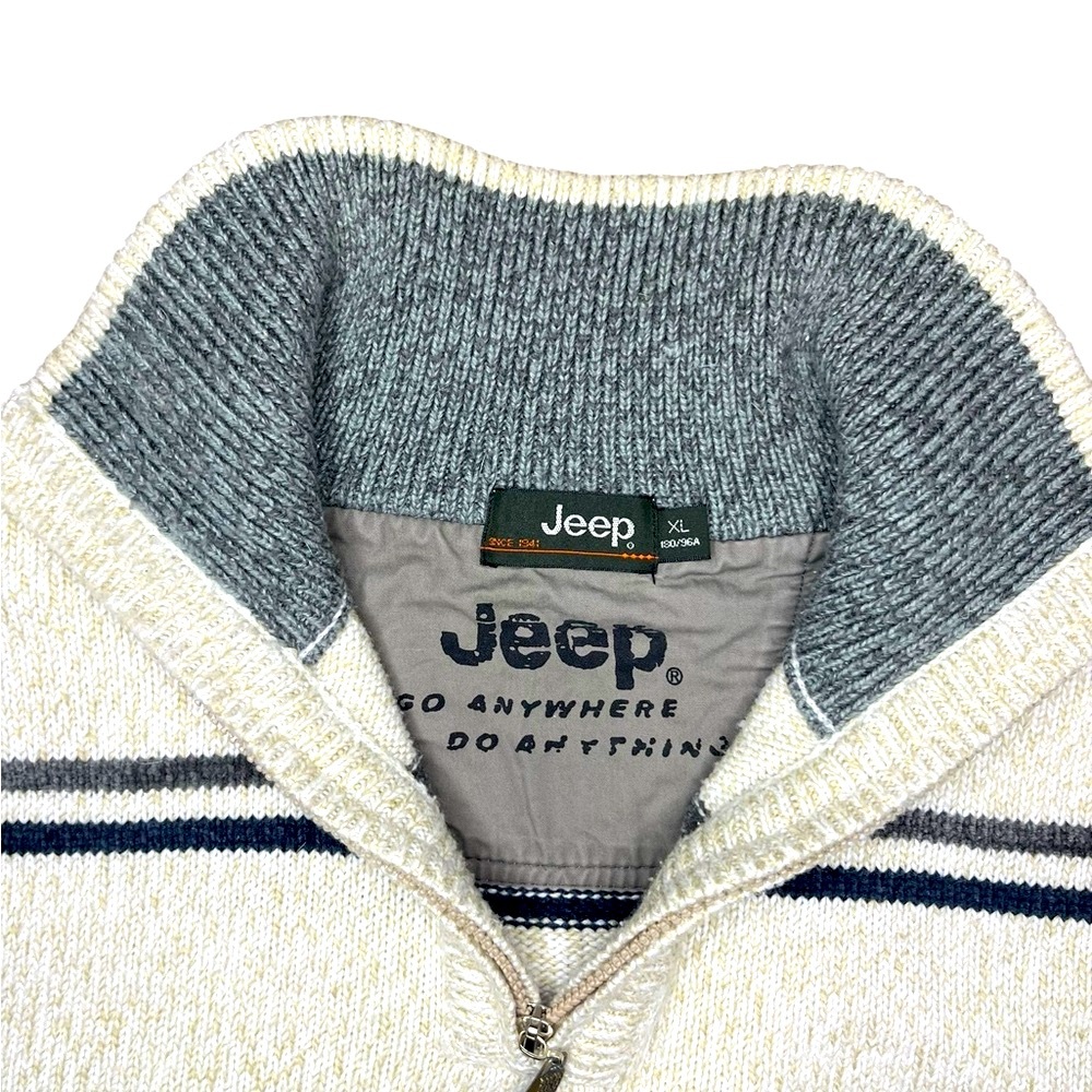 Jeep Men's Zip Up Sweater - Cream and Gray
